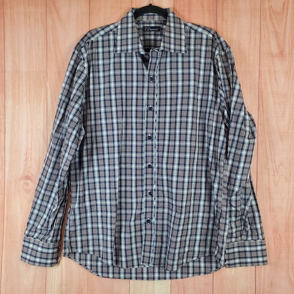7 Diamonds Mens Long Sleeve Button Up Shirt Sz XL Plaid